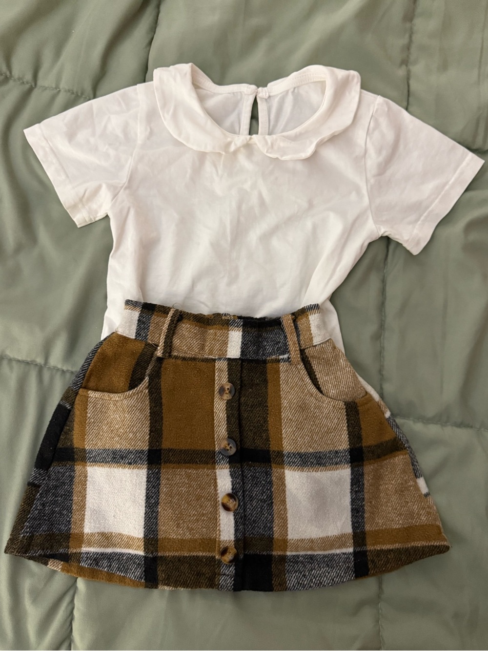 Source Unknown Plaid Button-Front Skirt - Mustard, Brown, Black, Cream